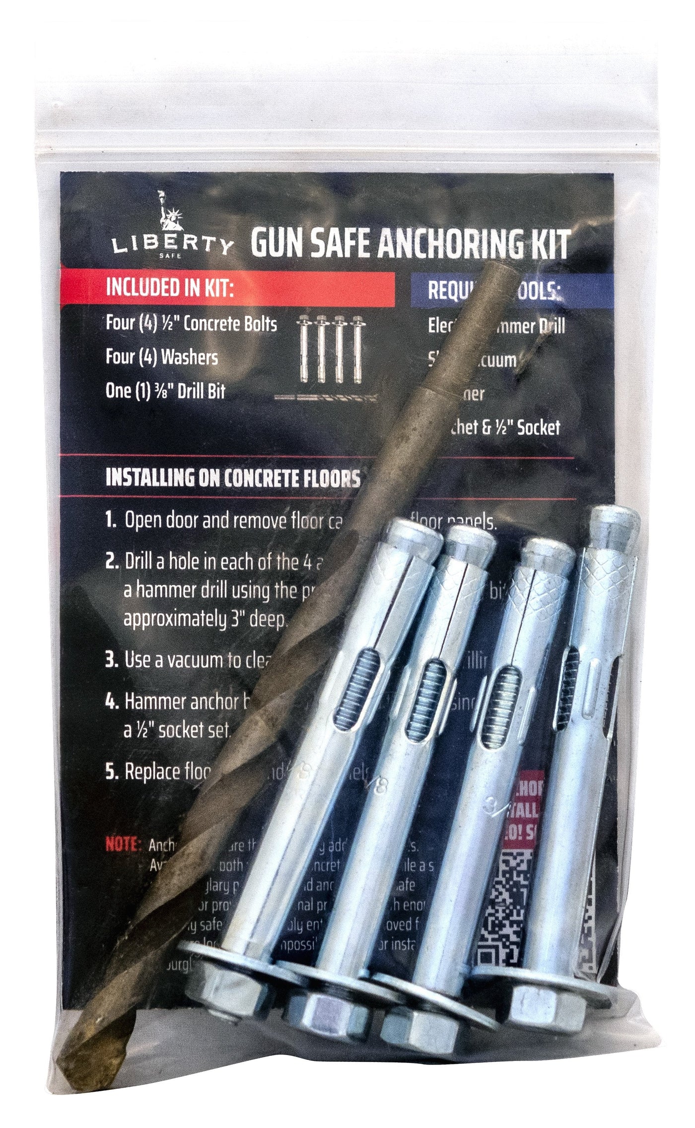 Liberty Accessory Safe Anchoring Kit For Concrete Including  Drill Bit Anchor Kit for Concrete Floors w/ Drill Bit Accessory