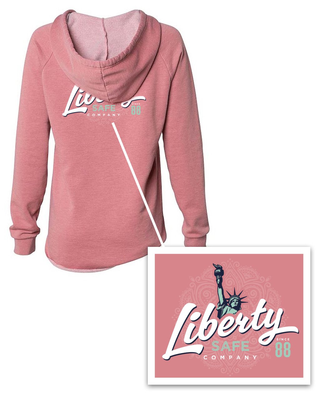 Liberty Accessory Dusty Rose V-Neck Hooded Pullover (Women) Apparel